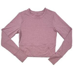 Womens Cropped Athletic Top Pink Long Sleeve Stretch Workout‎ Modetta Very Soft
